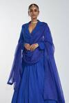 Shop_Itrh_Blue And Organza Lining Butter Crystal Lehenga & Blazer With Dupatta_at_Aza_Fashions