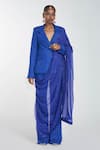 Buy_Itrh_Blue And Organza Lining Butter Blazer & Pant With Dupatta_at_Aza_Fashions