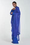 Itrh_Blue And Organza Lining Butter Blazer & Pant With Dupatta_Online_at_Aza_Fashions