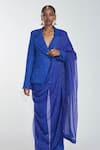 Shop_Itrh_Blue And Organza Lining Butter Blazer & Pant With Dupatta_Online_at_Aza_Fashions