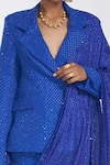 Itrh_Blue And Organza Lining Butter Blazer & Pant With Dupatta_at_Aza_Fashions