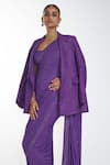 Shop_Itrh_Purple Jersey Lining Lycra Crystal Blazer Collar Pre-draped Saree With_at_Aza_Fashions