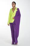 Itrh_Purple Jersey Lining Lycra Crystal Embellished Pre-draped Saree With Blazer_Online_at_Aza_Fashions