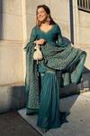 Buy_Shrutkirti_Green Chanderi Embroidered Zari Work Round Gharara Set_at_Aza_Fashions