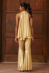 Shop_Dania Siddiqui_Gold Lycra Plain Aya Bell Bottom Pant _at_Aza_Fashions