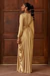 Buy Dania Siddiqui Gold Satin, Lycra Crystal, Glass Bead V Neck Hathor Front Embellished Gown Online at Aza Fashions Buy_Dania Siddiqui_Gold Satin, Lycra Crystal, Glass Bead V Neck Hathor Front Embellished Gown _Online_at_Aza_Fashions