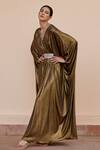 Dania Siddiqui_Gold Zahra Front Embellished Draped Kaftan_Online_at_Aza_Fashions