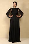 Buy_Dania Siddiqui_Black Chiffon Solid High Neck Draped Cape Gown _at_Aza_Fashions