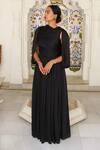 Buy_Dania Siddiqui_Black Chiffon Solid High Neck Draped Cape Gown _Online_at_Aza_Fashions