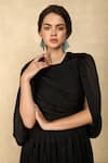 Dania Siddiqui_Black Chiffon Solid High Neck Draped Cape Gown _at_Aza_Fashions