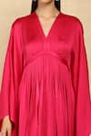 Buy_Dania Siddiqui_Pink Crepe Satin Solid V Neck Pleated Kaftan _Online_at_Aza_Fashions