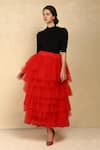 Buy_Dania Siddiqui_Red Tulle Plain Tiered Ruffle Skirt  _at_Aza_Fashions
