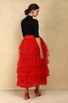 Shop_Dania Siddiqui_Red Tulle Plain Tiered Ruffle Skirt  _at_Aza_Fashions