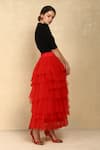 Dania Siddiqui_Red Tulle Plain Tiered Ruffle Skirt  _Online_at_Aza_Fashions