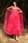 Buy_Dania Siddiqui_Pink Tulle Embroidered Pearl Sweetheart Neck Gown With Cape  _at_Aza_Fashions