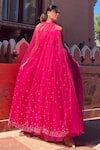 Shop_Dania Siddiqui_Pink Tulle Embroidered Pearl Sweetheart Neck Gown With Cape  _at_Aza_Fashions