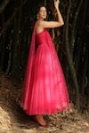 Dania Siddiqui_Pink Tulle Embroidered Pearl Sweetheart Neck Gown With Cape  _Online_at_Aza_Fashions