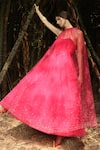 Buy_Dania Siddiqui_Pink Tulle Embroidered Pearl Sweetheart Neck Gown With Cape  _Online_at_Aza_Fashions