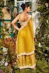 Shop_Rococo_Yellow Organza, Net Sequins, Thread Work V Neck Dea Embroidered Cape Sharara Set _at_Aza_Fashions