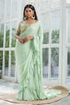 Kanj by Priyanka A Sakhuja_Green Silk Tabby Hand Embroidered Zari Del Pre-draped Ruffle Saree With Blouse _Online_at_Aza_Fashions