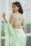 Buy_Kanj by Priyanka A Sakhuja_Green Silk Tabby Hand Embroidered Zari Del Pre-draped Ruffle Saree With Blouse _Online_at_Aza_Fashions