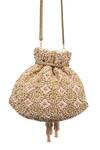 SG Collection By Sonia Gulrajani_Pink Beads, Diamonds Delilah Velvet Embroidered Potli Bag _Online_at_Aza_Fashions