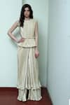 Buy_Swatee Singh_Gold Duchess Satin Round Pleated Peplum Jumpsuit _at_Aza_Fashions