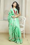 Anita Kanwal_Green Cotton Linen Printed Flamingo Saree _at_Aza_Fashions