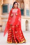 Gulabo Jaipur_Red Kota Doriya Kurta And Leheriya Lehenga Set_Online_at_Aza_Fashions