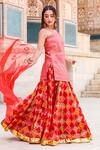 Buy_Gulabo Jaipur_Red Kota Doriya Kurta And Leheriya Lehenga Set_at_Aza_Fashions