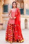 Buy_Gulabo Jaipur_Red Kota Doriya Kurta And Leheriya Lehenga Set_Online_at_Aza_Fashions