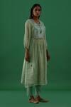 5elements_Green Chanderi Silk Tissue Embellishment Mirror And Work Anarkali & Pant Set _Online_at_Aza_Fashions