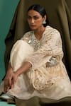 5elements_Off White Chanderi Silk Tissue Embellishment Woven Stripe Pattern Anarkali Set _Online_at_Aza_Fashions