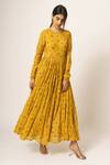Buy_Dot_Yellow Cotton Round Floral Print Anarkali _at_Aza_Fashions