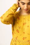 Buy_Dot_Yellow Cotton Round Floral Print Anarkali _Online_at_Aza_Fashions