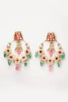 Shop_Dugran By Dugristyle_Multi Color Pearls, Metallic Thread Kundan Chandbali Earrings _at_Aza_Fashions