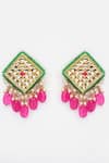 Shop_Dugran By Dugristyle_Pink Kundan Geometric Shape Earrings _at_Aza_Fashions