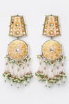 Shop_Dugran By Dugristyle_Pink Pearls, Metallic Thread Meenakari Dangler Earrings _at_Aza_Fashions