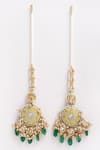 Buy_Dugran By Dugristyle_Gold Plated Pearls, Metallic Thread, Meenakari Dangler Earrings With Ear Chain _at_Aza_Fashions