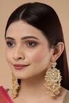 Shop_Dugran By Dugristyle_Gold Plated Pearls, Fabric Flowers, Stones Kundan Floral Earrings _at_Aza_Fashions