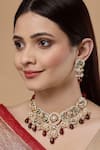 Shop_Dugran By Dugristyle_Gold Plated Kundan Stone Drop Necklace Set _at_Aza_Fashions