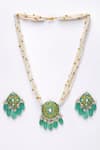 Shop_Dugran By Dugristyle_Gold Plated Pearls, Fabric Flowers Meenakari Necklace Set _at_Aza_Fashions
