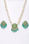 Shop_Dugran By Dugristyle_Gold Plated Pearls, Fabric Flowers Meenakari Necklace Set _Online_at_Aza_Fashions