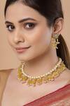 Shop_Dugran By Dugristyle_Gold Plated Pearls, Fabric Flowers Stone Drop Necklace Set _at_Aza_Fashions