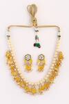 Buy_Dugran By Dugristyle_Gold Plated Pearls, Fabric Flowers Stone Drop Necklace Set _at_Aza_Fashions