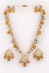 Buy_Dugran By Dugristyle_Gold Plated Kundan Stone Drop Long Necklace Set _at_Aza_Fashions