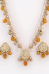 Shop_Dugran By Dugristyle_Gold Plated Kundan Stone Drop Long Necklace Set _Online_at_Aza_Fashions