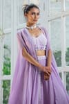 Kanj by Priyanka A Sakhuja_Purple Silk Tabby Hand Embroidered Sequin Cape Open Diana Sharara Set _Online_at_Aza_Fashions