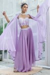 Shop_Kanj by Priyanka A Sakhuja_Purple Silk Tabby Hand Embroidered Sequin Cape Open Diana Sharara Set _at_Aza_Fashions