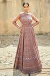 Buy_Jade by Monica and Karishma_Brown Net Embroidery Round Embellished Flared Gown  _at_Aza_Fashions